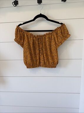 Timing Mustard Floral Off-Shoulder Crop Top Size M